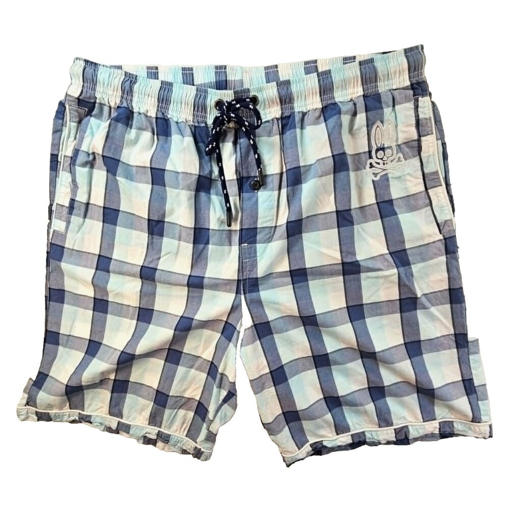 Psycho Bunny Men’s Plaid Lounge Shorts Cotton Loungewear Pajamas Drawstring XL